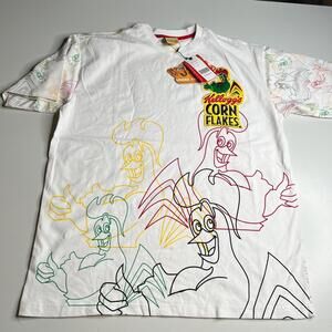 NWT Kellogg’s Corn Flakes Graphic T-Shirt White Cartoon All Over Print 3XL